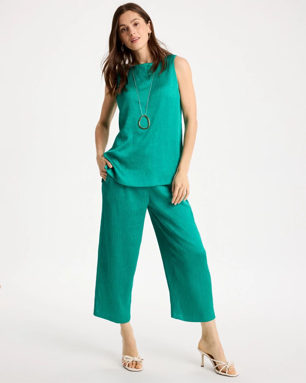 Petite Travelers™ Crinkle Textured Crop Pants | Chico's